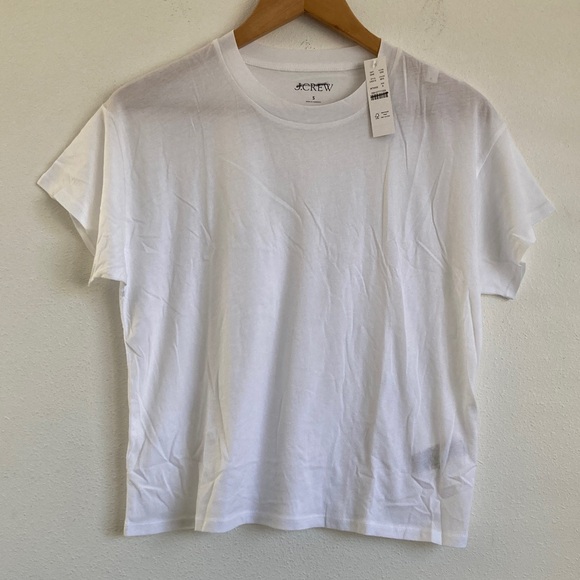 J. Crew Tops - J.‎ Crew Feather jersey cropped T-shirt Small Crisp White Tee